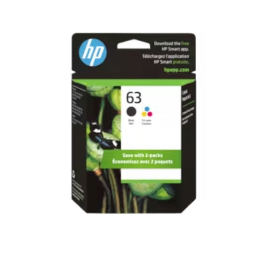 HP 63 2-pack Black/Tri-color Original Ink Cartridges, L0R46AN#140