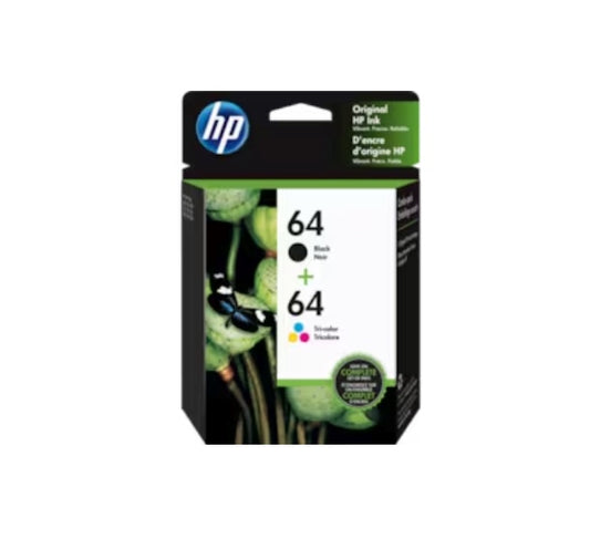 HP 64 2-pack Black/Tri-color Original Ink Cartridges, X4D92AN#140